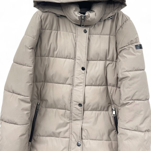 DKNY Long Hooded Puffer Winter Coat Jacket Parka Women's XL Beige Removable Hood - Picture 6 of 11